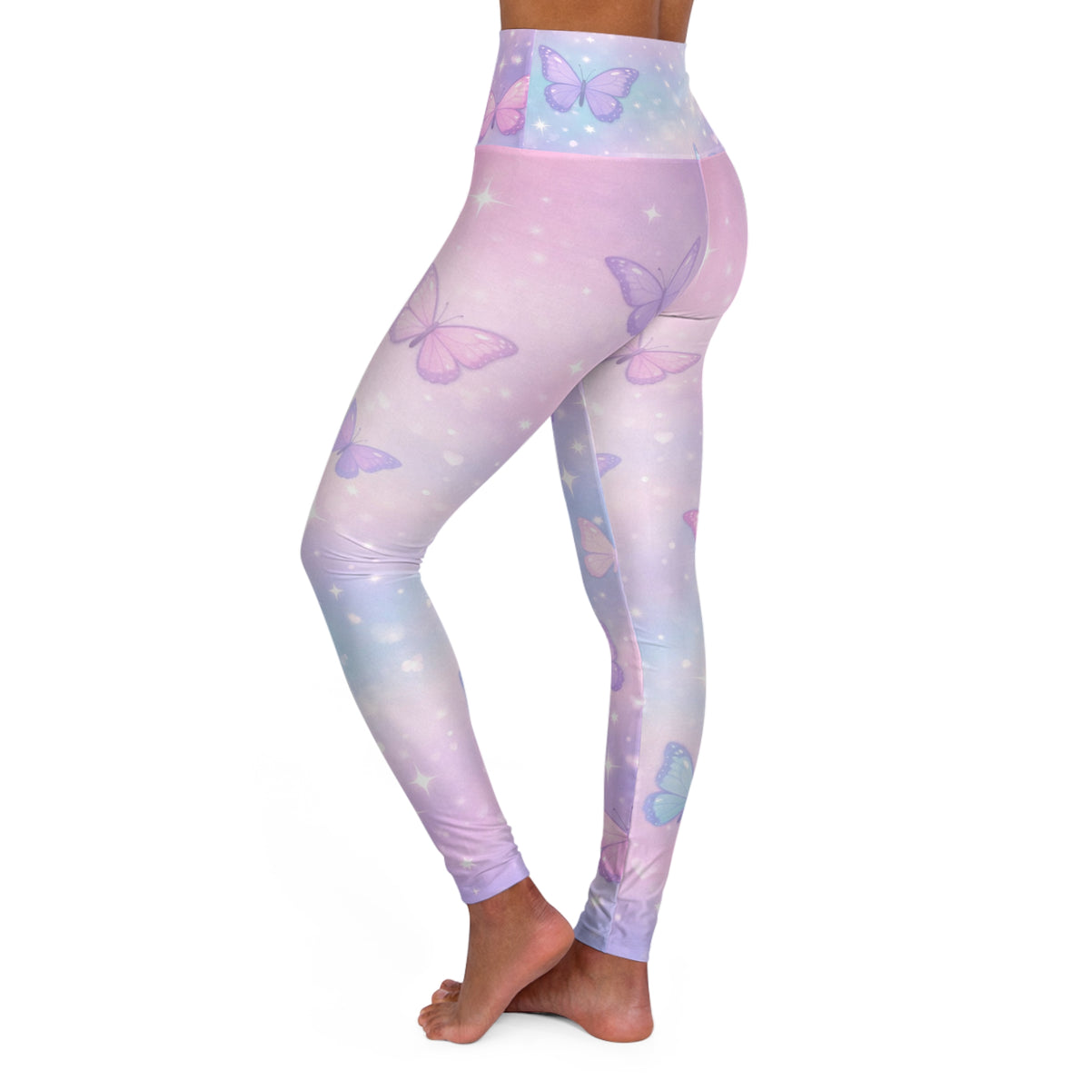 Pastel Butterfly Leggings High Waisted Yoga Leggings | Lavender Pink AOP