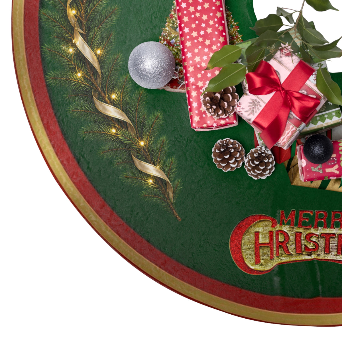 Green Vintage Santa Christmas Tree Skirt | Holiday Decor