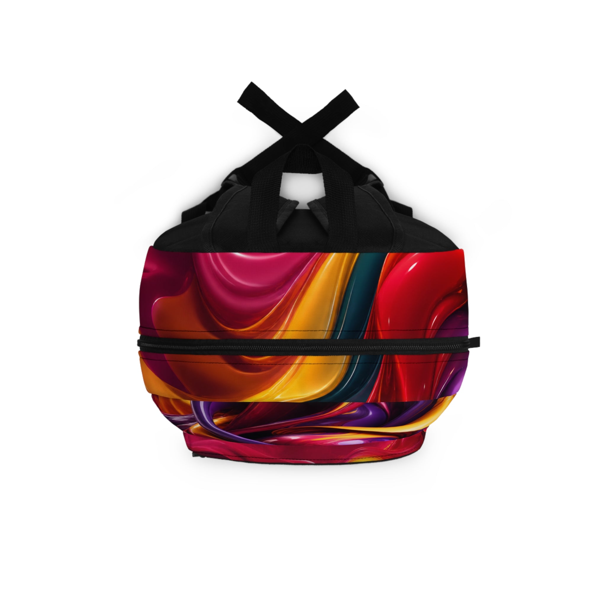 Abstract Color Swirl Backpack | Vibrant Liquid Art, Red Purple Yellow