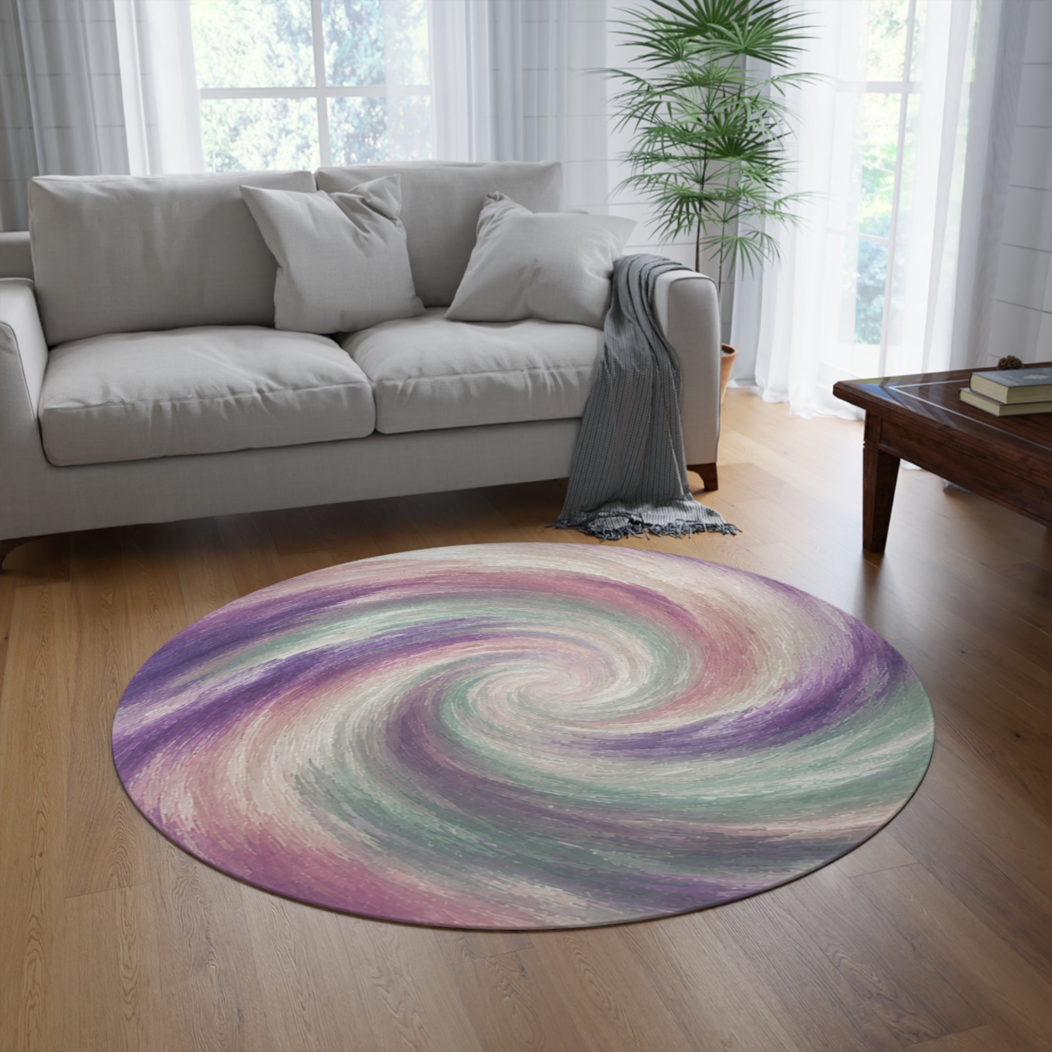 Lavender Mint Vortex Round Rug | Blush Cream Circular Area Rug