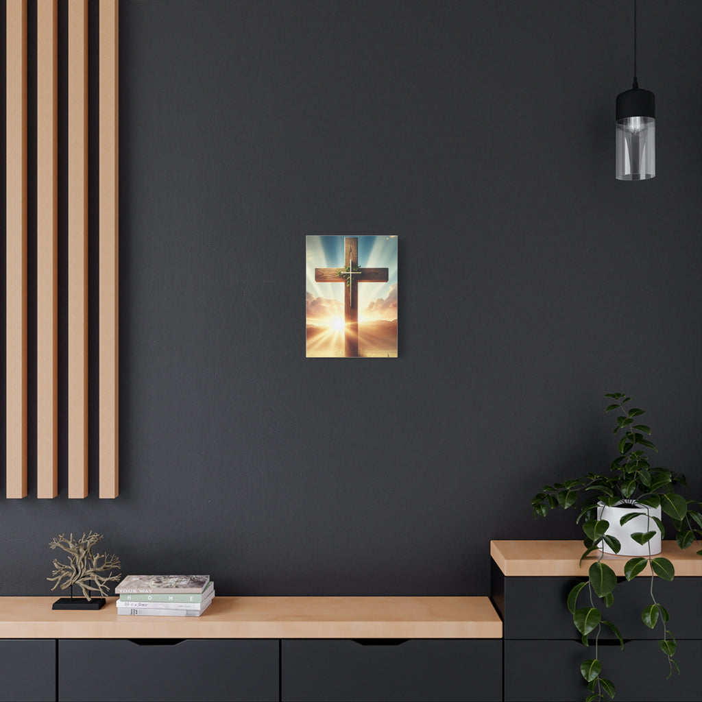 Sunrise Cross Matte Canvas Wall Art / Christian Inspirational Religious Home Decor