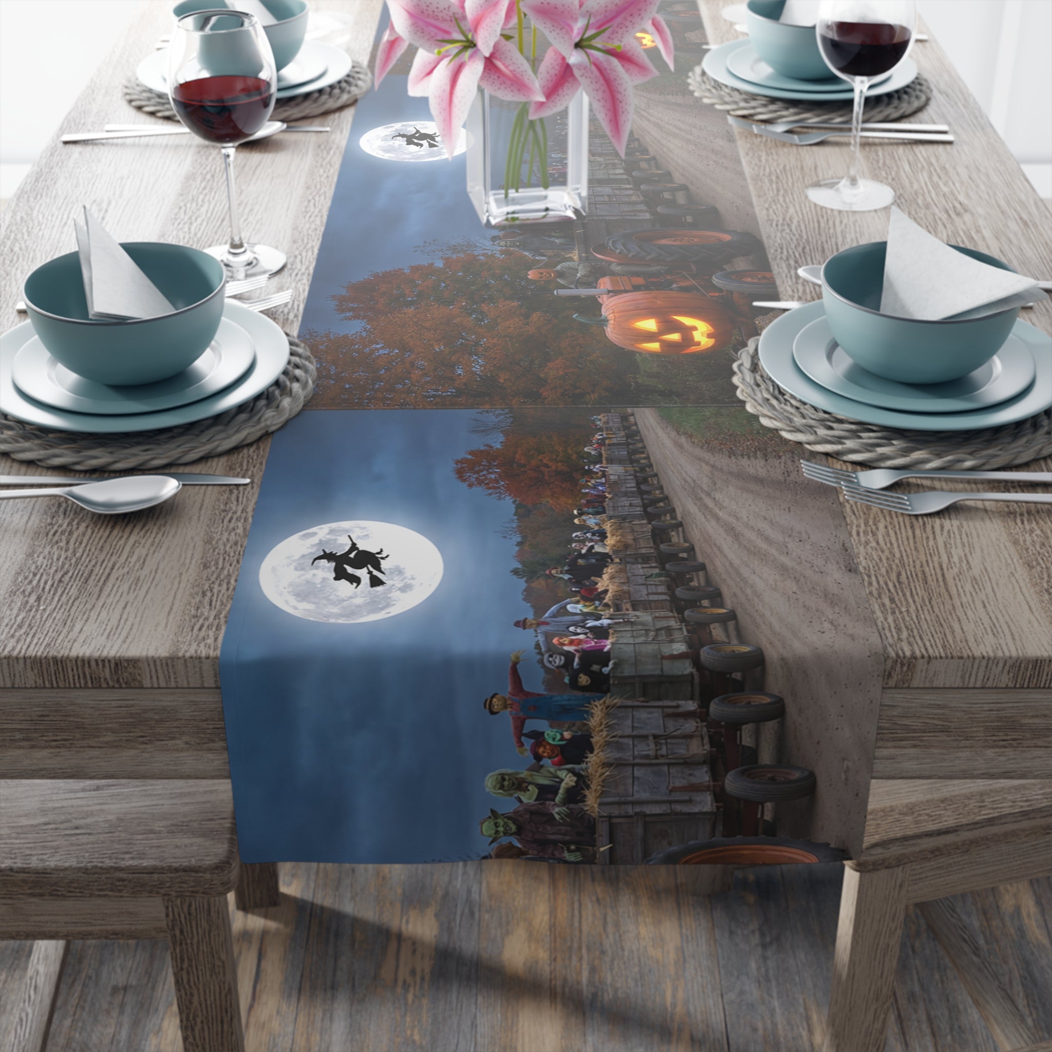 Halloween Pumpkin & Full Moon Table Runner