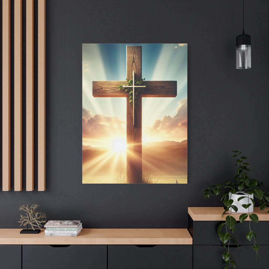 Sunrise Cross Matte Canvas Wall Art / Christian Inspirational Religious Home Decor
