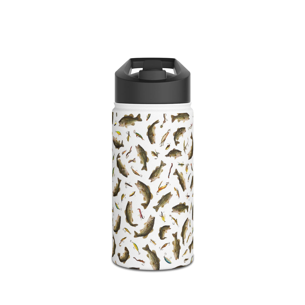 Bass Pattern Stainless Steel Water Bottle | Fishing Fish Design