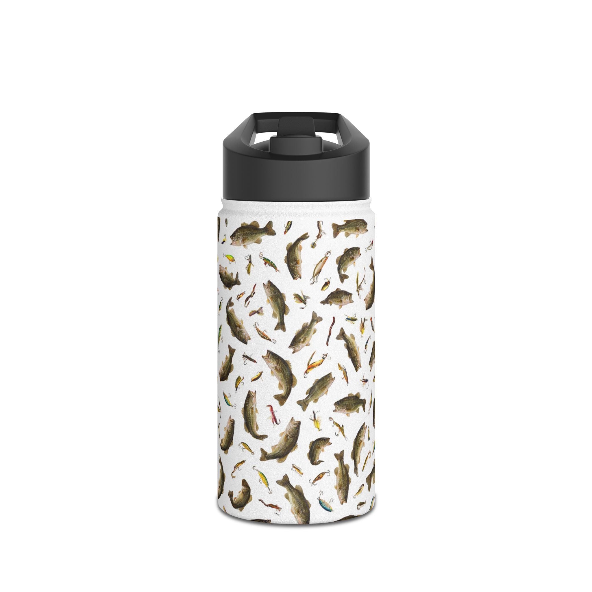 Bass Pattern Stainless Steel Water Bottle | Fishing Fish Design