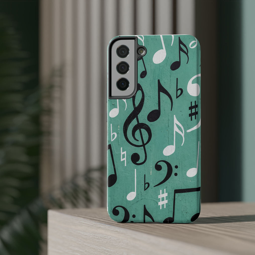 Teal Music Notes Phone Case | Impact-Resistant Case