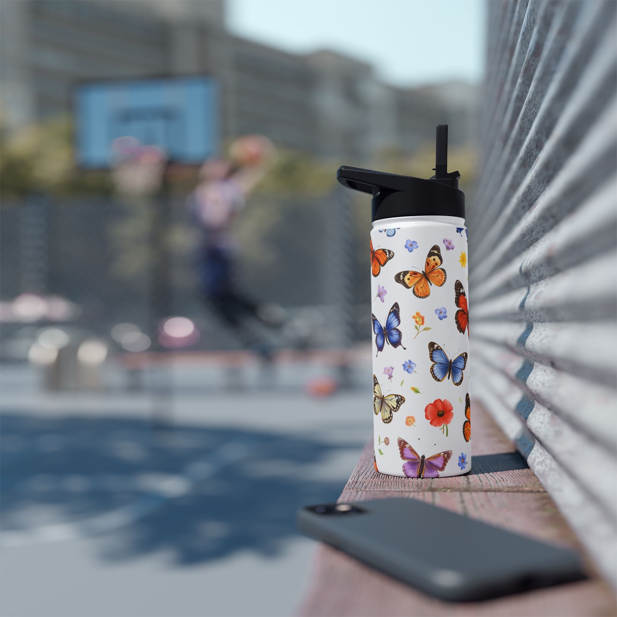 Butterfly Floral Pattern Stainless Steel Water Bottle | Standard Lid