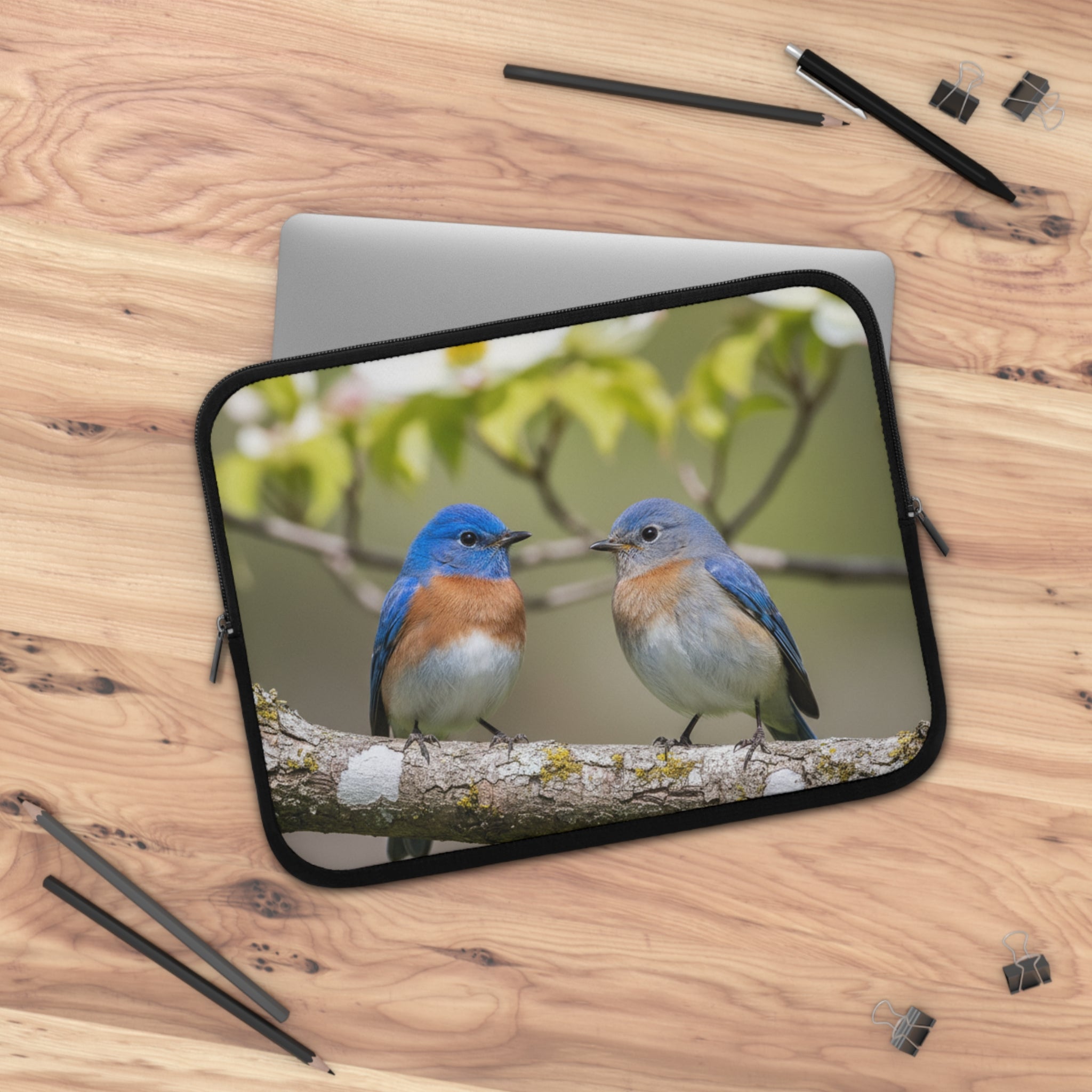 Laptop Sleeve Eastern Bluebirds on Branch | Nature Bird Photography