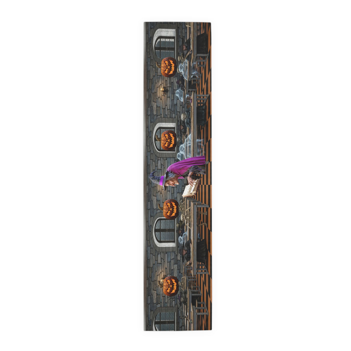 Haunted Library Table Runner | Shadowed Books, Vintage Bottles & Gothic Scene – Halloween Decor