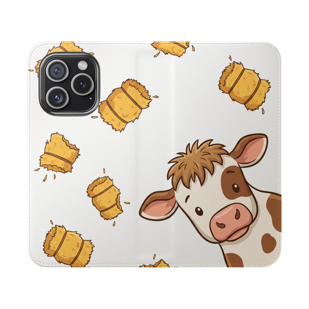 Cow & Hay Pattern Flip Case/ Cute Farm Animal Phone Wallet