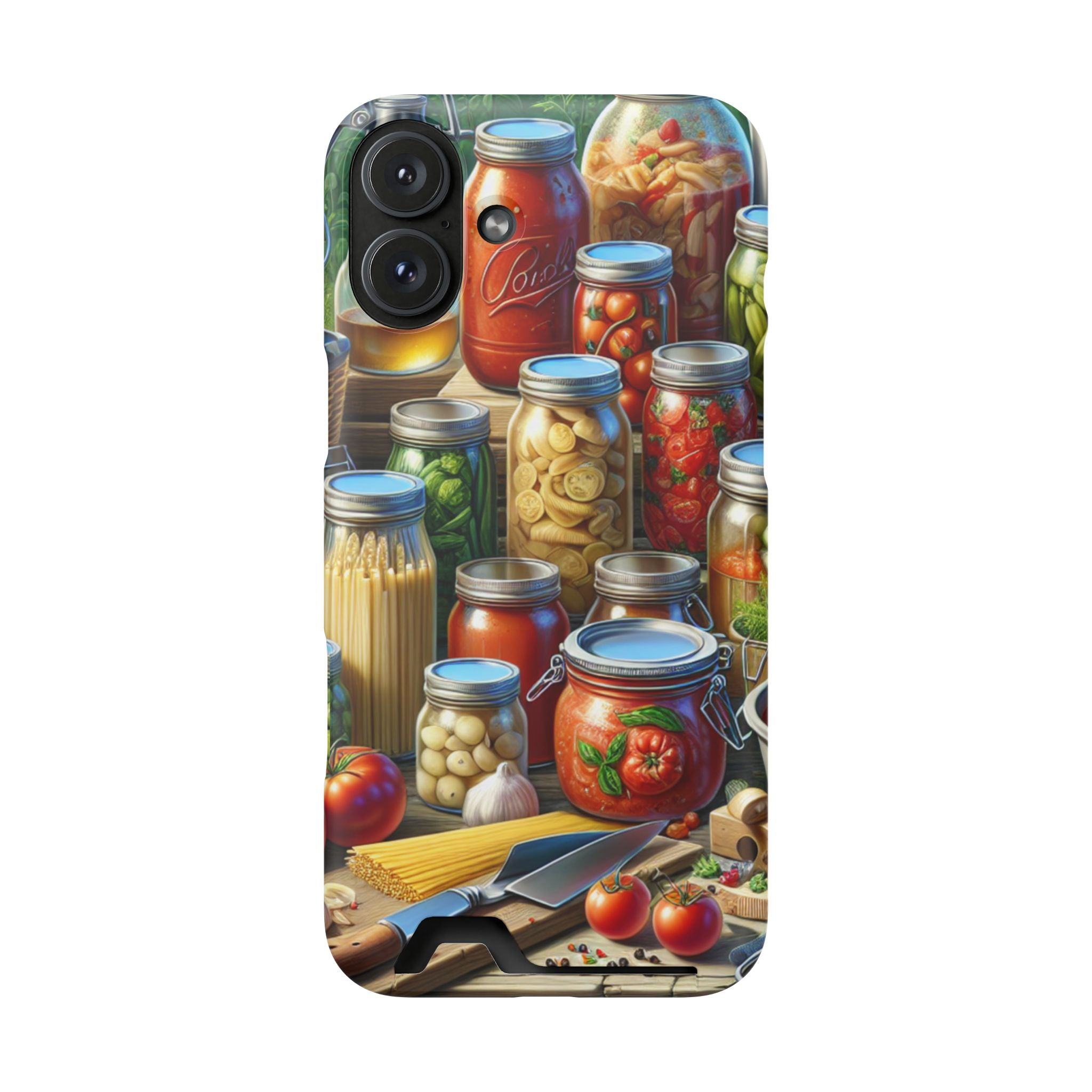 Canning Kitchen Phone Case with Card Holder / Rustic Pantry Jar & Veggie Design