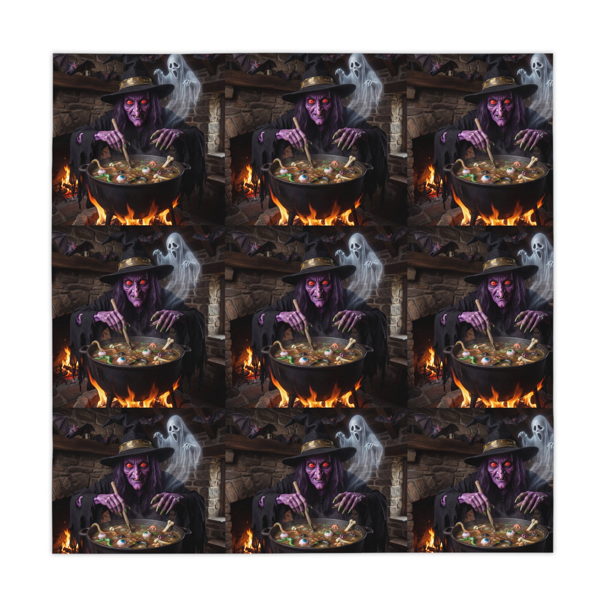 Halloween Witch Cauldron Tablecloth — Spooky Haunted Dinner Party Decor