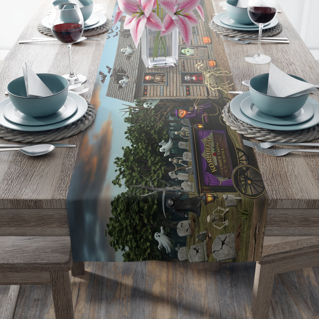 Haunted  Scene Table Runner | Halloween Spooky Coffin Carriage