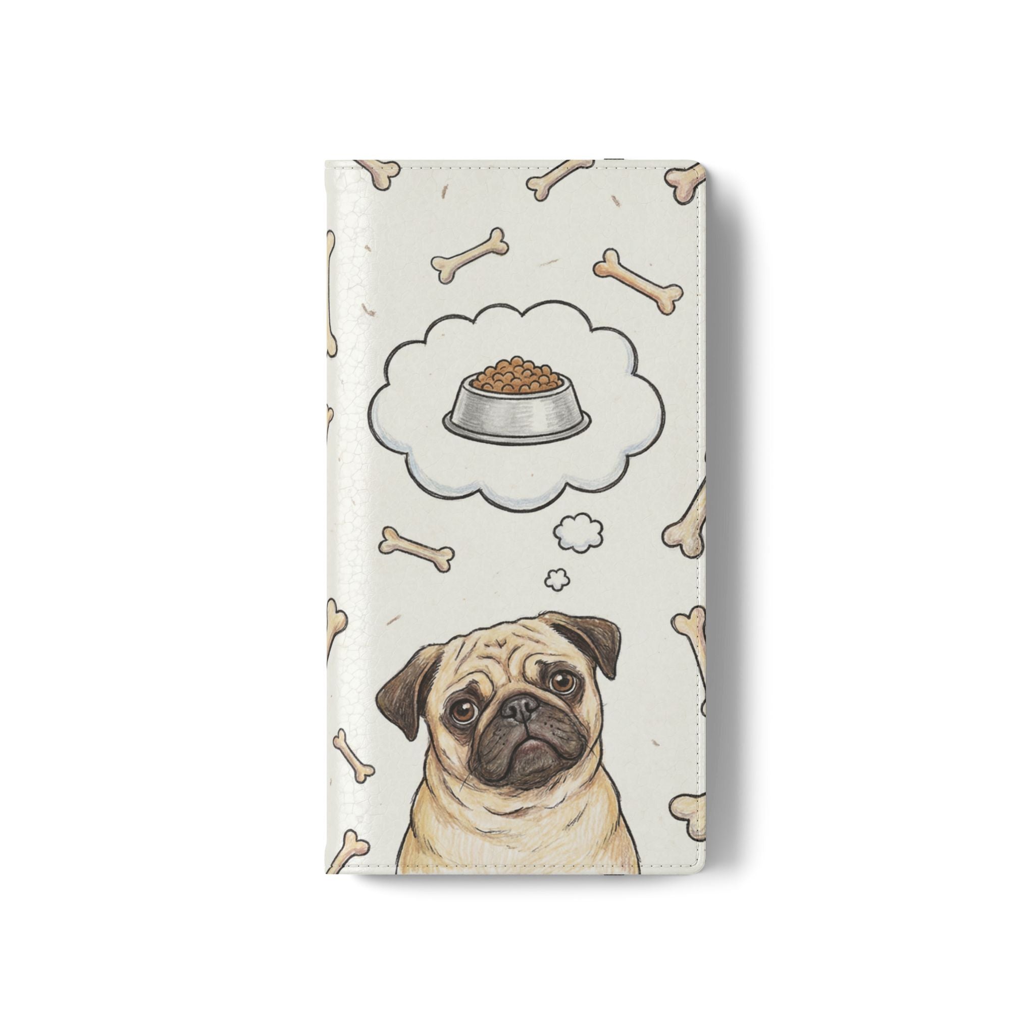 Pug & Bones Phone Flip Case / Cute Dog Wallet Cover