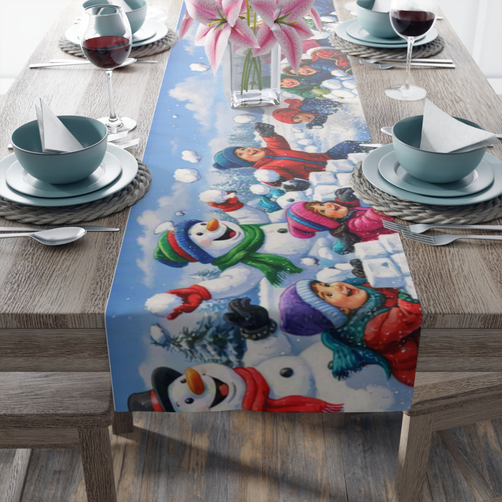 Snowball Fight Snowman Table Runner | Winter Christmas Table Decor