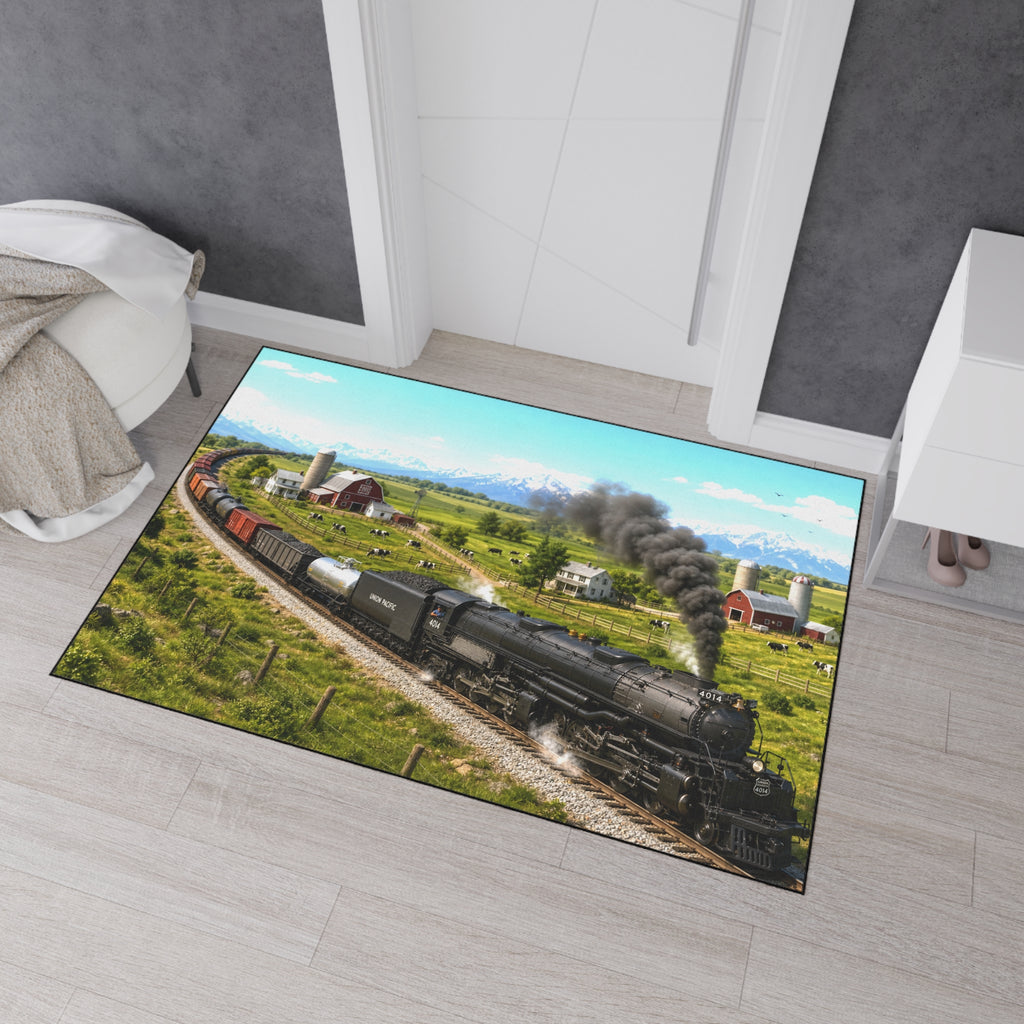 Vintage Steam Locomotive Floor Mat | Train Farm Landscape
