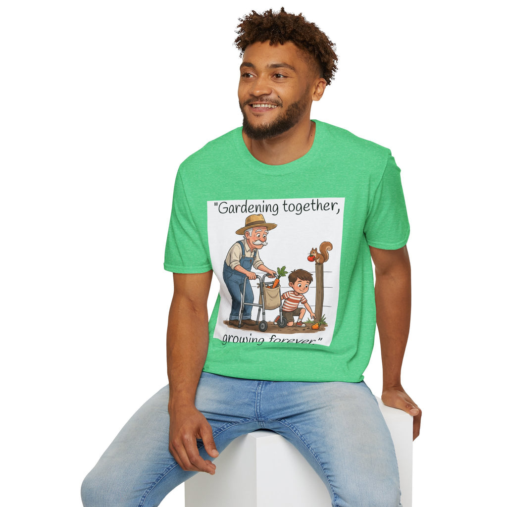 Gardening Together Growing Forever T-Shirt | Grandpa and Child Garden Design