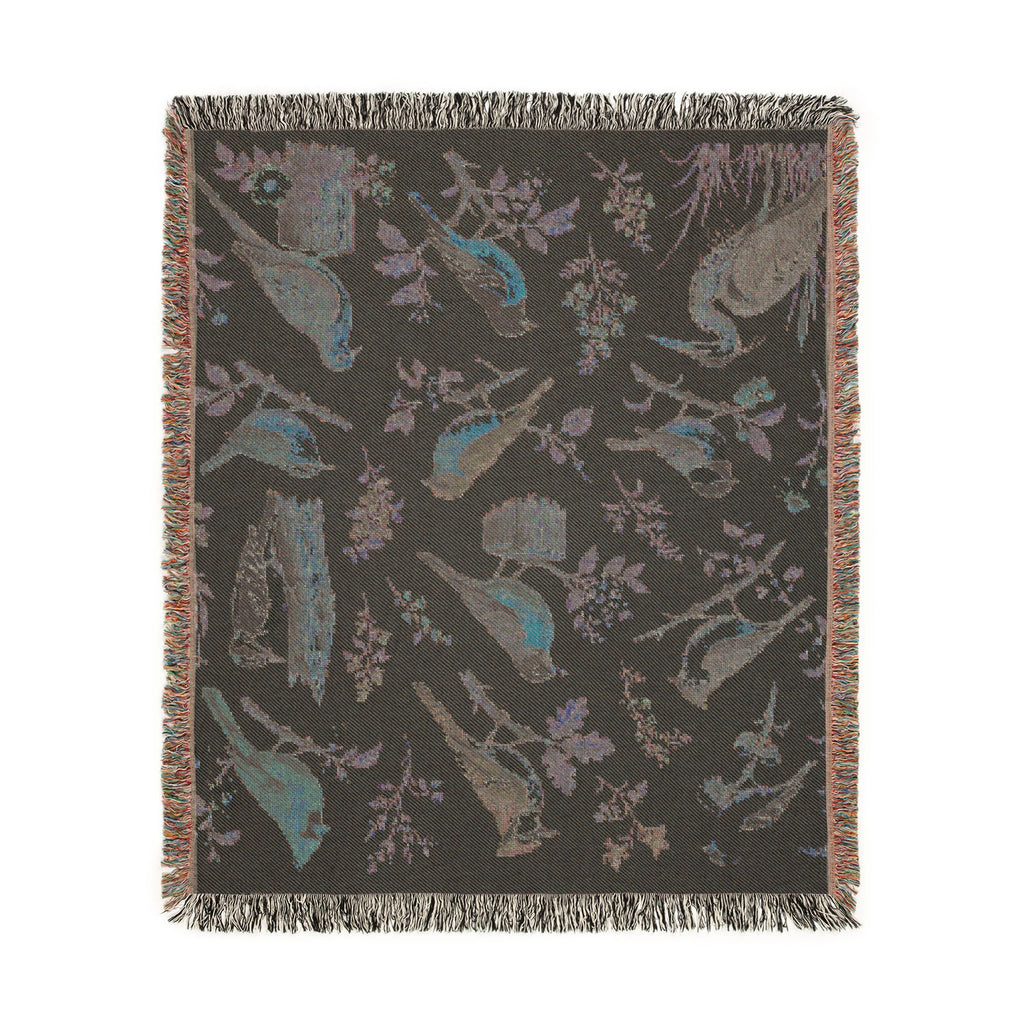 Vintage Bird Blue Botanical Woven Blanket