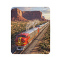 Classic Red Locomotive Fleece Sherpa Blanket | Desert Canyon Train Scene