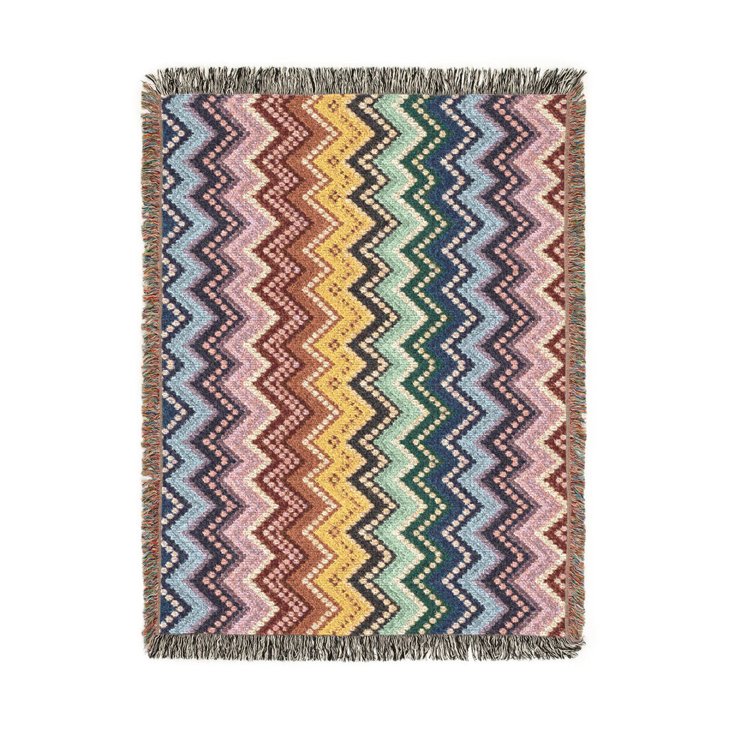 Chevron Ombré Woven Fringe Blanket - Multicolor Zigzag