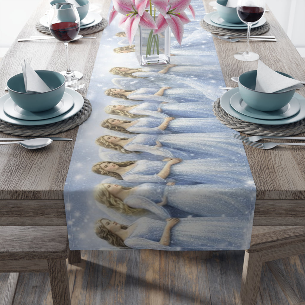 Angelic Women Illustration Table Runner | Heavenly Figures, Soft Pastel