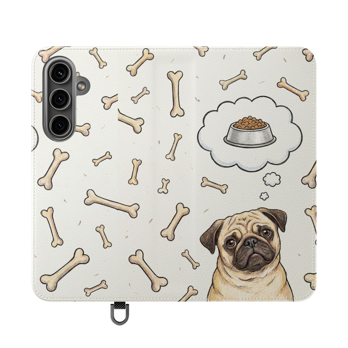 Pug & Bones Phone Flip Case / Cute Dog Wallet Cover