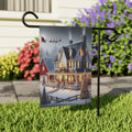 Snowy Victorian House Garden Flag | Christmas Yard Banner