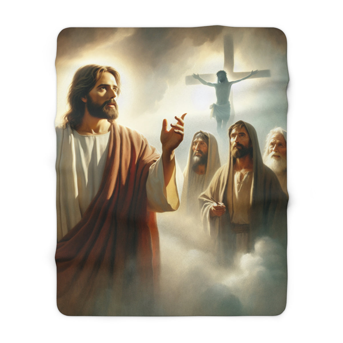 Religious Sherpa Blanket / Jesus with Disciples & Crucifixion Scene