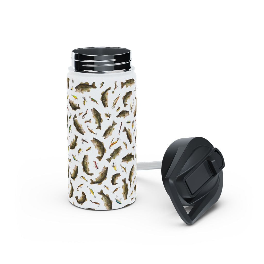 Bass Pattern Stainless Steel Water Bottle | Fishing Fish Design