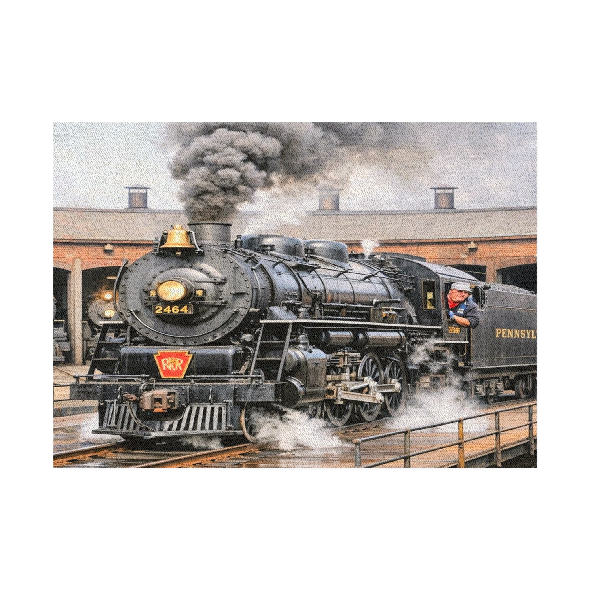 Vintage Steam Locomotive Rug | Train Engine Illustration, Railroad Decor