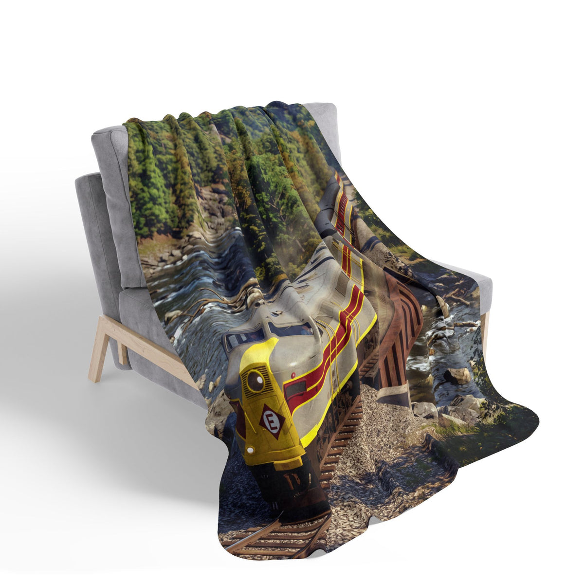 Vintage Streamlined Train Fleece Sherpa Blanket | Scenic Railroad Print