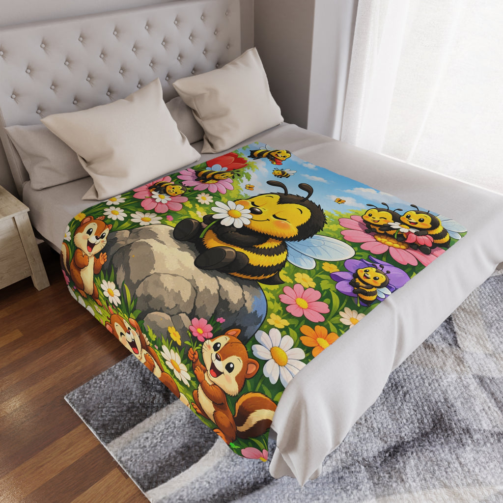 Cute Bee Minky Blanket — Cozy Floral Honeybee Throw for Kids & Nursery