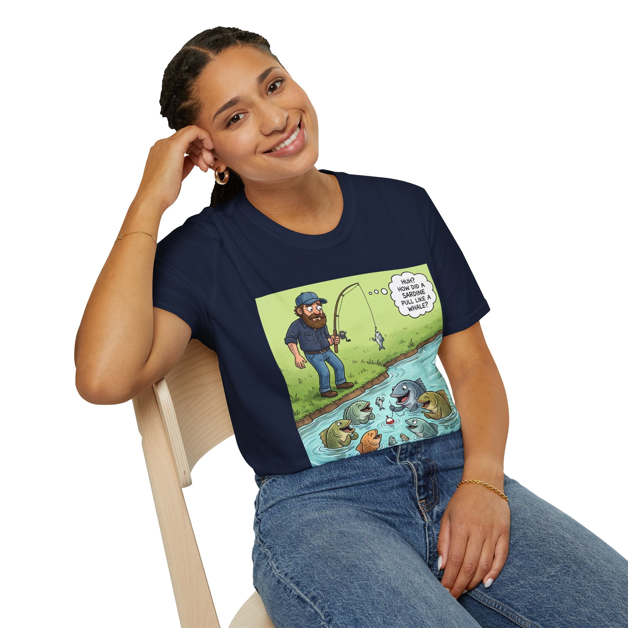 Fishing Bass Cartoon Unisex Graphic T-Shirt – Funny Lure Pond Fish Cotton Tee