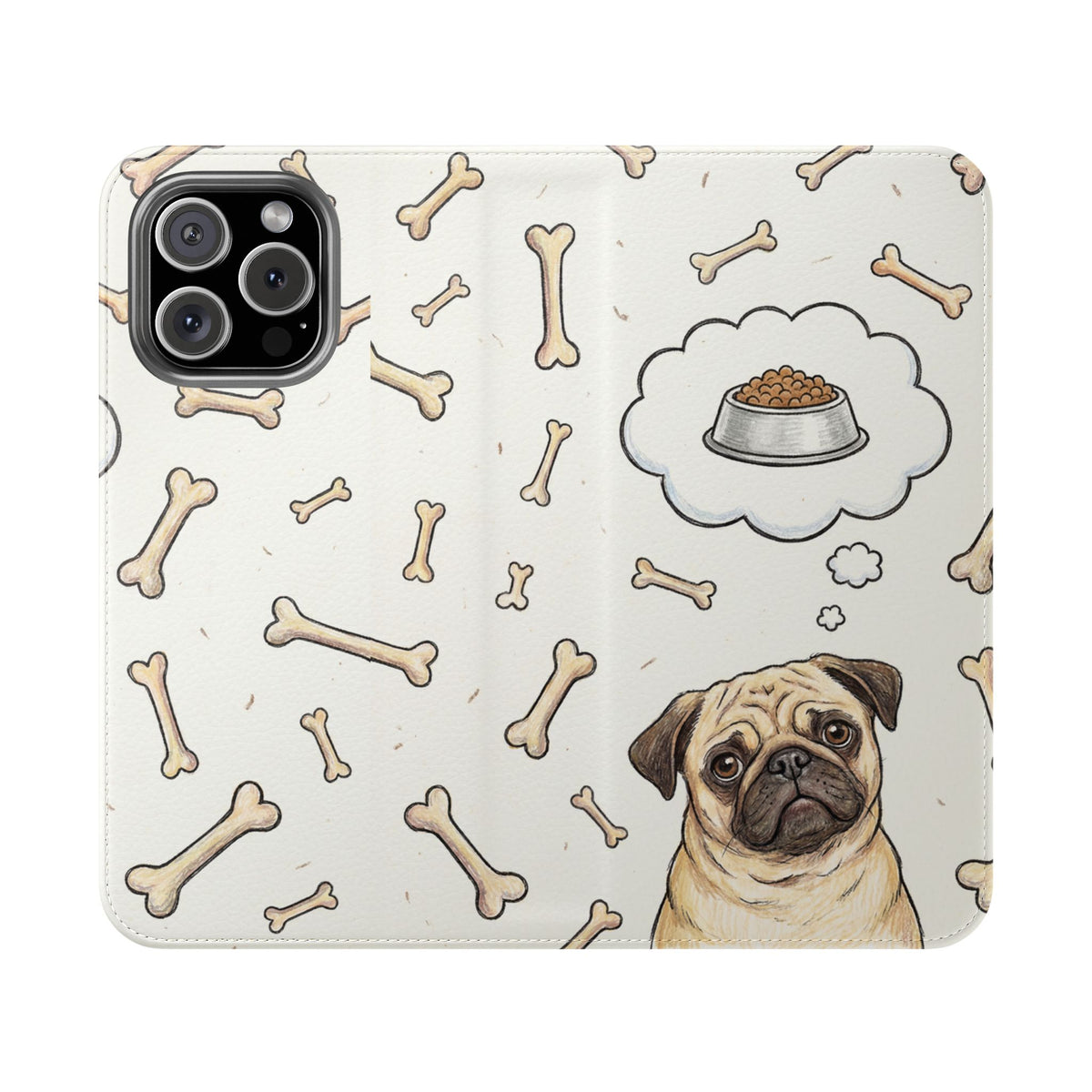 Pug & Bones Phone Flip Case / Cute Dog Wallet Cover