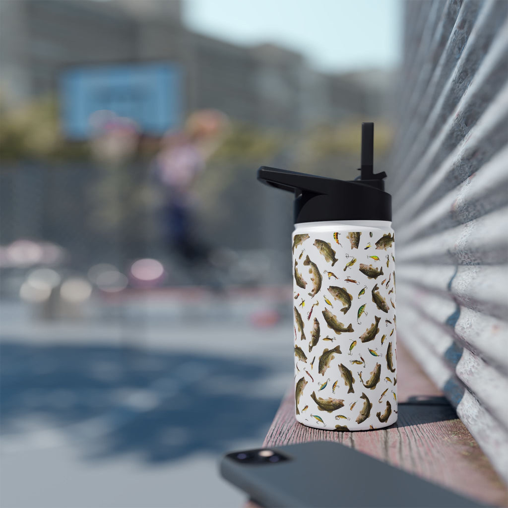 Bass Pattern Stainless Steel Water Bottle | Fishing Fish Design