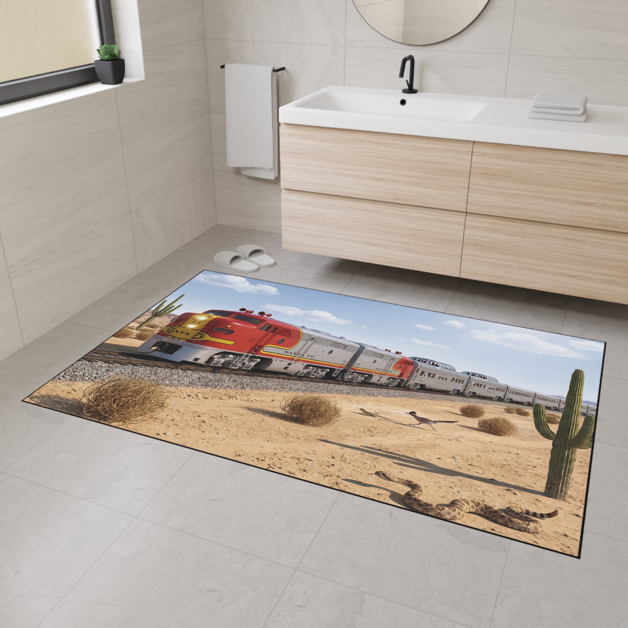 Santa Fe Desert Train Floor Mat | Southwestern Railroad Scene, Heavy Duty