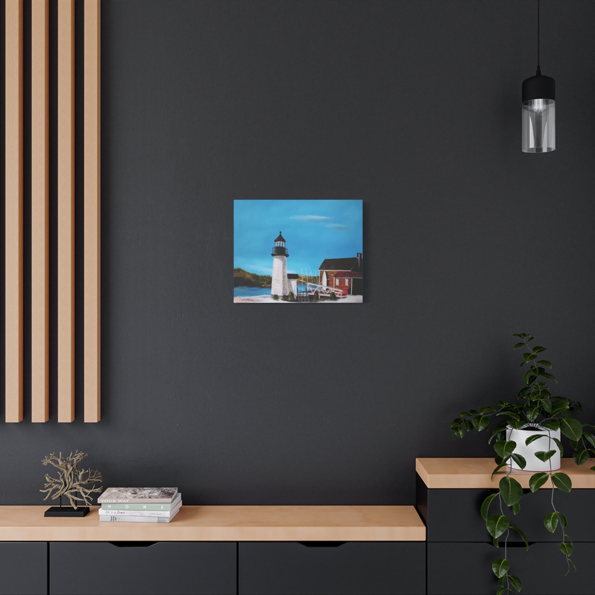 Lighthouse Coastal Painting Canvas | Matte Stretched Wall Art