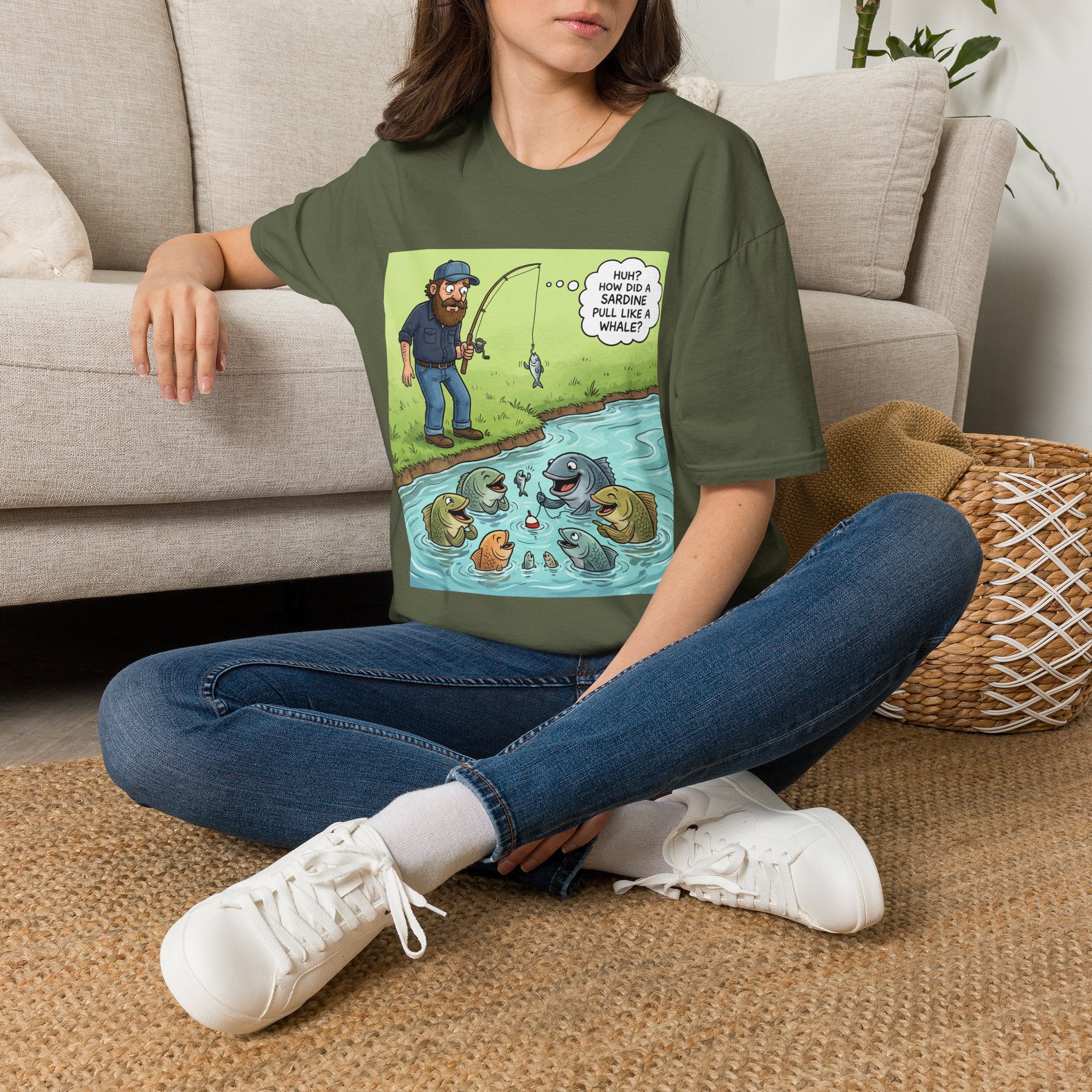 Fishing Bass Cartoon Unisex Graphic T-Shirt – Funny Lure Pond Fish Cotton Tee