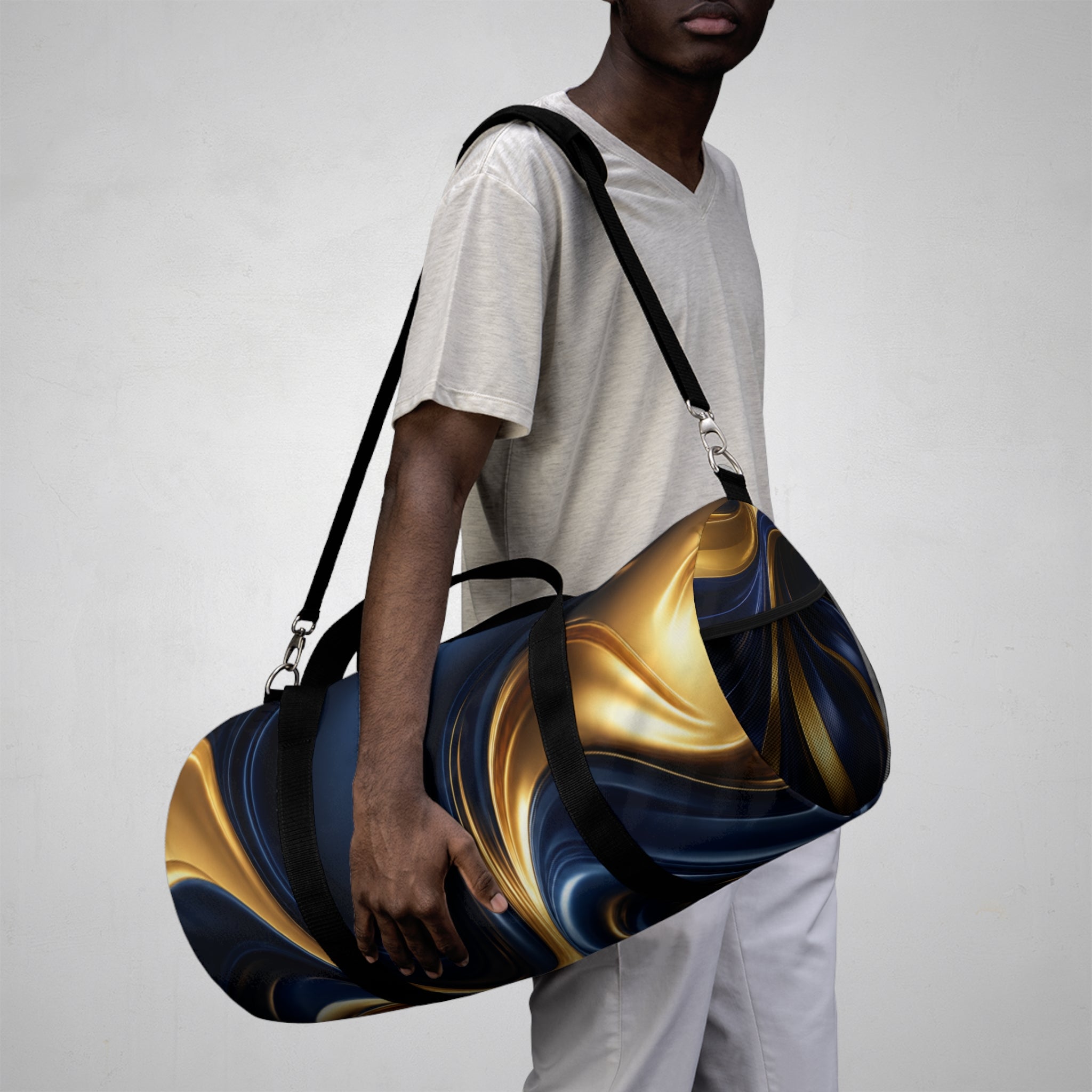 Navy & Gold Marble Duffle Bag — Luxury Travel Gym Bag