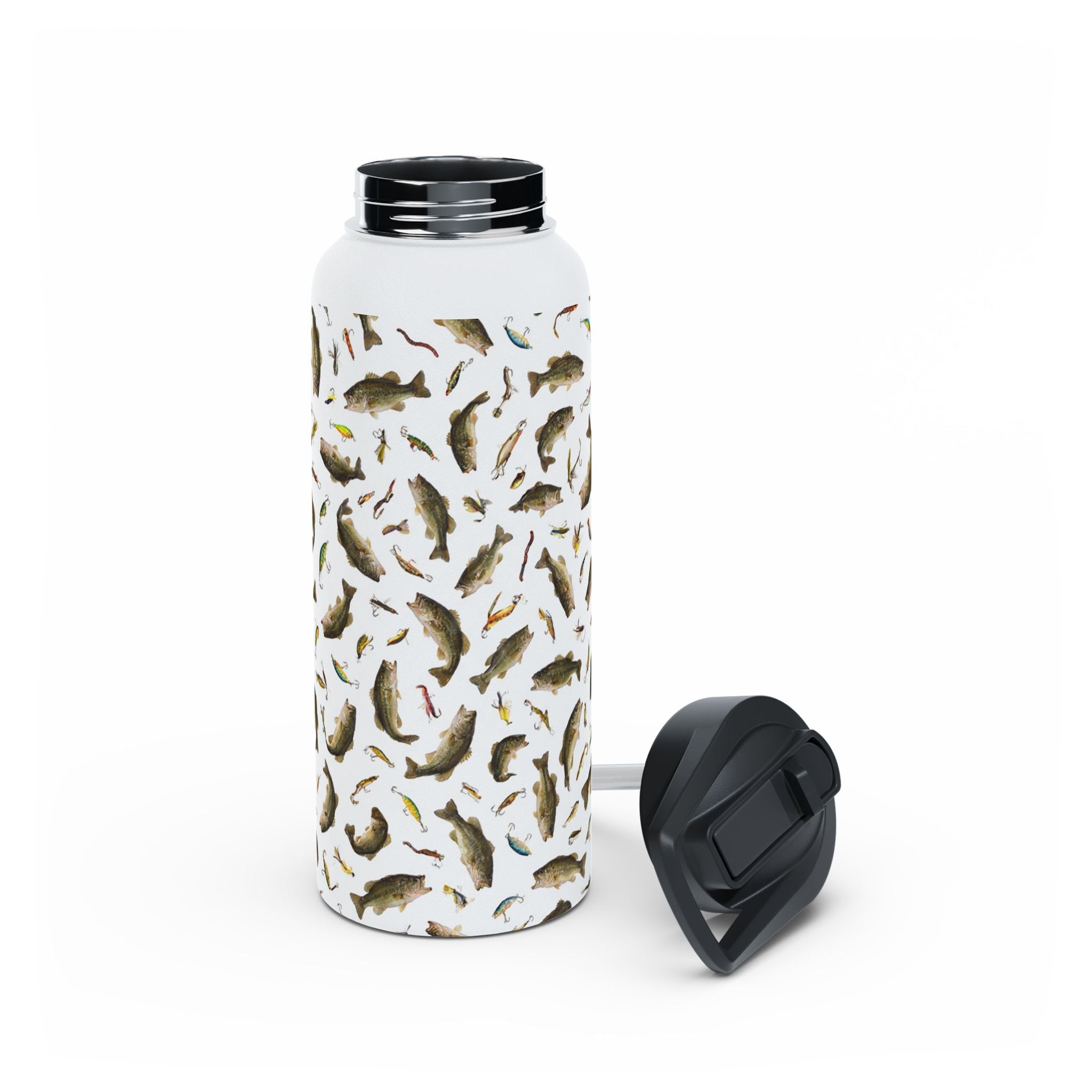 Bass Pattern Stainless Steel Water Bottle | Fishing Fish Design
