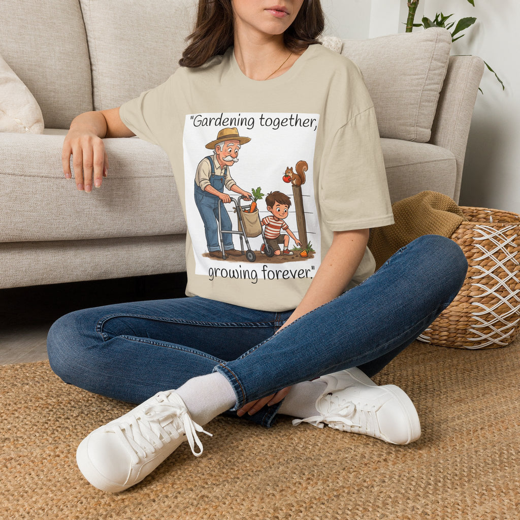 Gardening Together Growing Forever T-Shirt | Grandpa and Child Garden Design