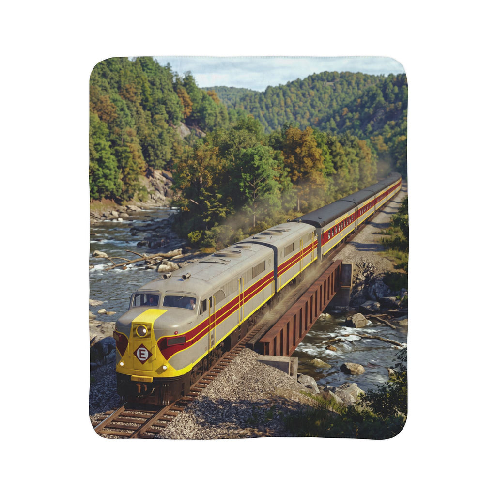 Vintage Streamlined Train Fleece Sherpa Blanket | Scenic Railroad Print