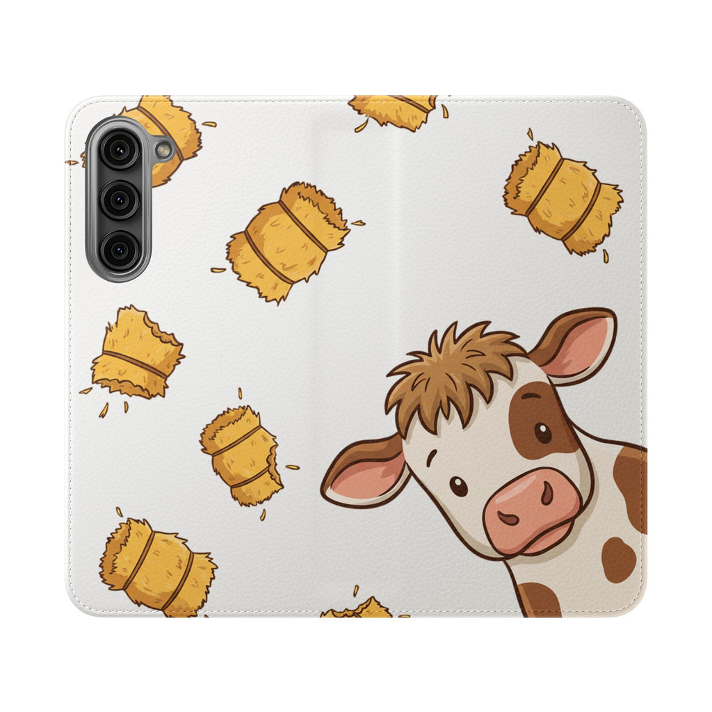 Cow & Hay Pattern Flip Case/ Cute Farm Animal Phone Wallet