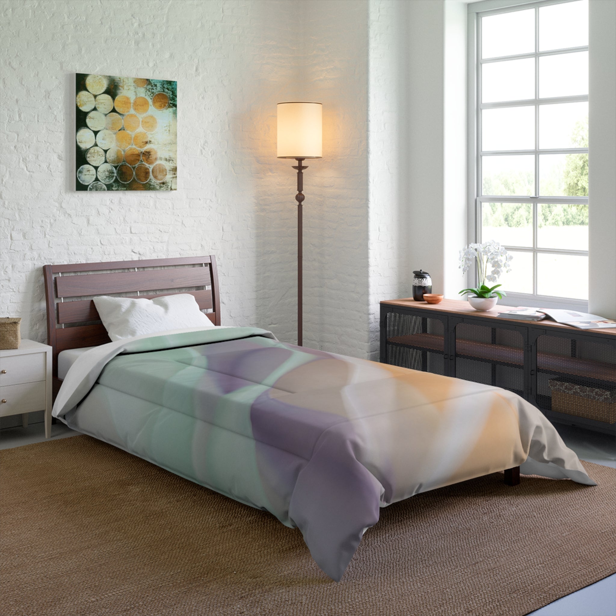 Pastel Wave Comforter / Abstract Soft Gradient Bedding for Calm Bedrooms