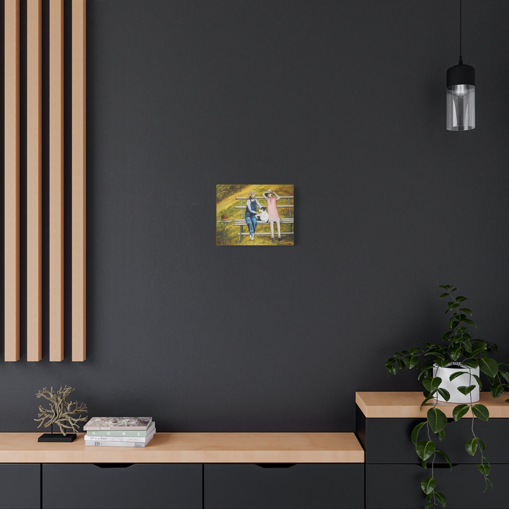 Children on Bench Painting Canvas