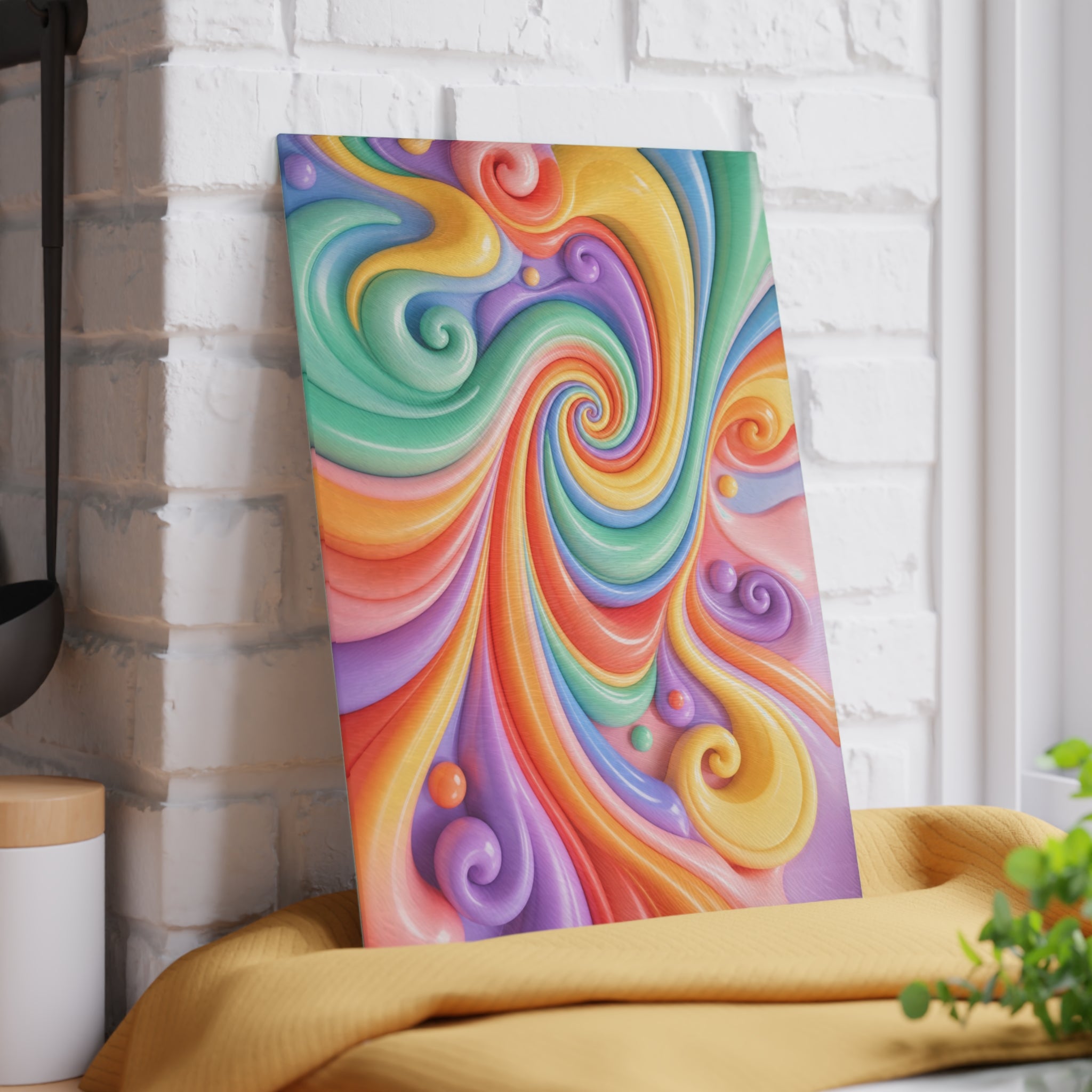 Rainbow Swirl Glass Cutting Board | Pastel Spiral Kitchen Decor