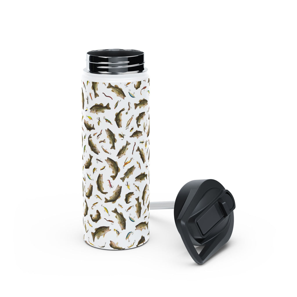 Bass Pattern Stainless Steel Water Bottle | Fishing Fish Design
