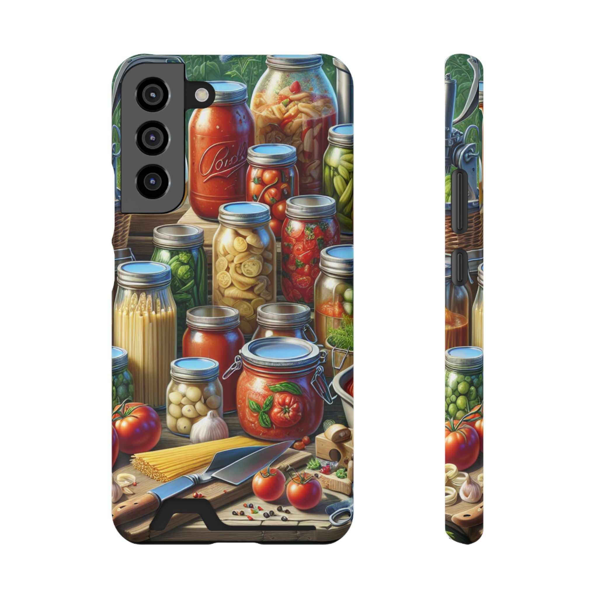 Canning Kitchen Phone Case with Card Holder / Rustic Pantry Jar & Veggie Design