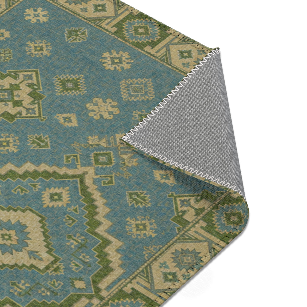 Blue Green Moroccan Medallion Area Rug | Boho Kilim Accent Rug