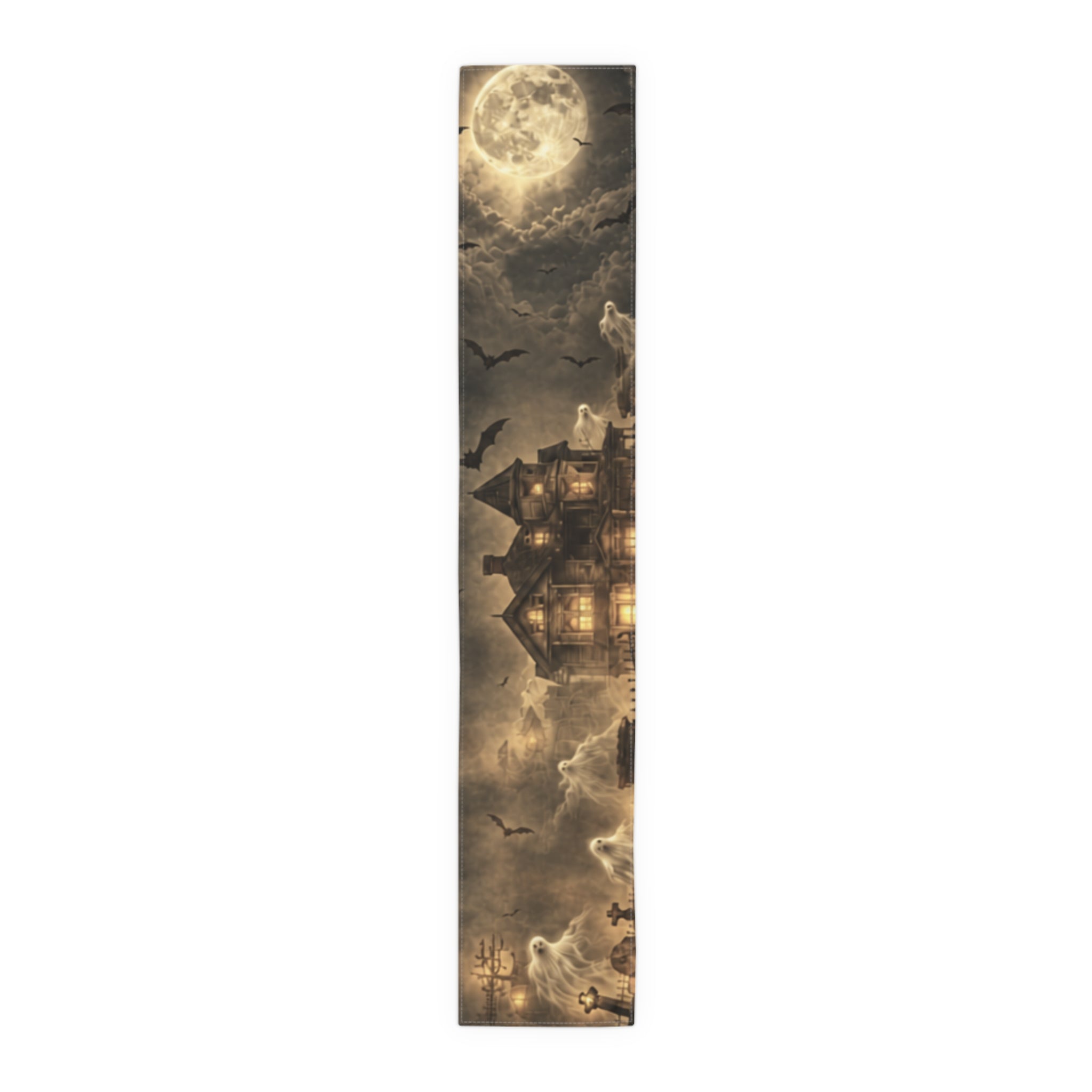 Haunted Victorian House Table Runner | Ghostly Graveyard Halloween